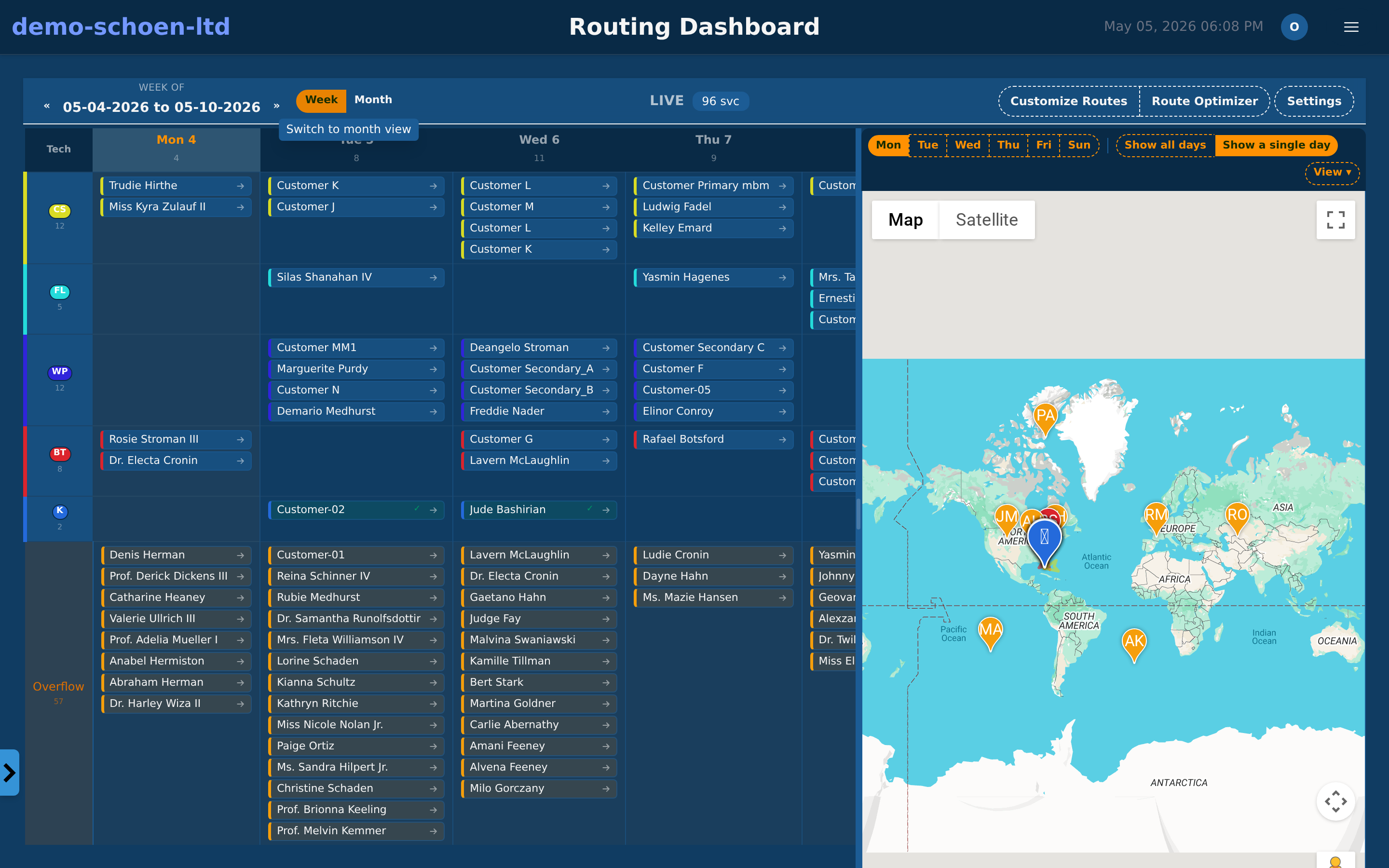 Pool Billing Software smart routing dashboard with optimized weekly service map
